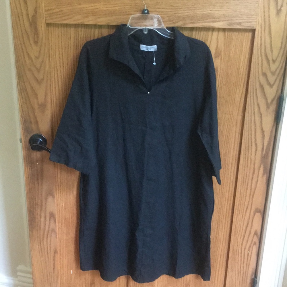 Terzo Millenio linen cotton Black Half-Sleeve Tunic dress size Large